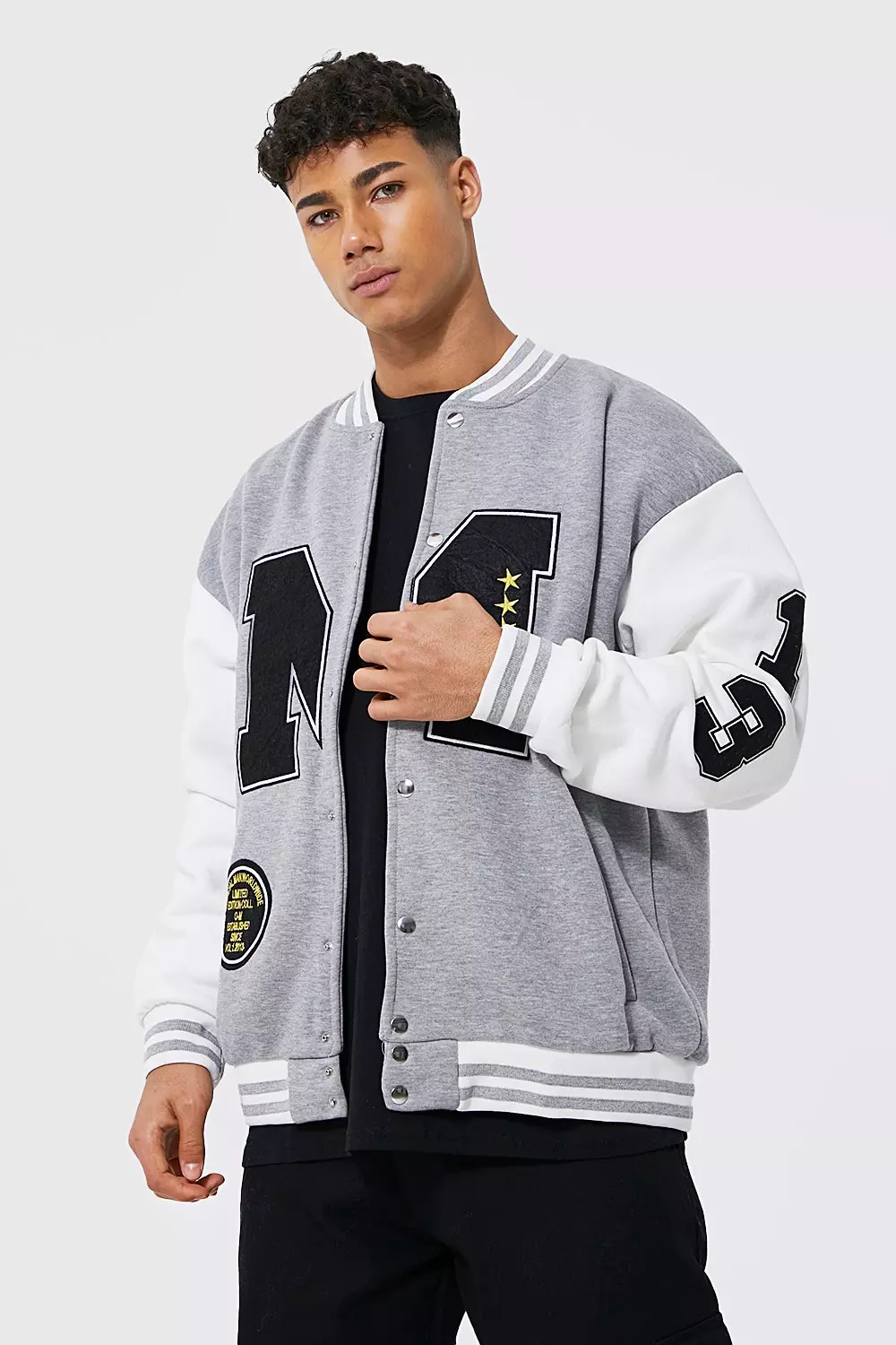 Oversized Badge Jersey Varsity Bomber Jacket